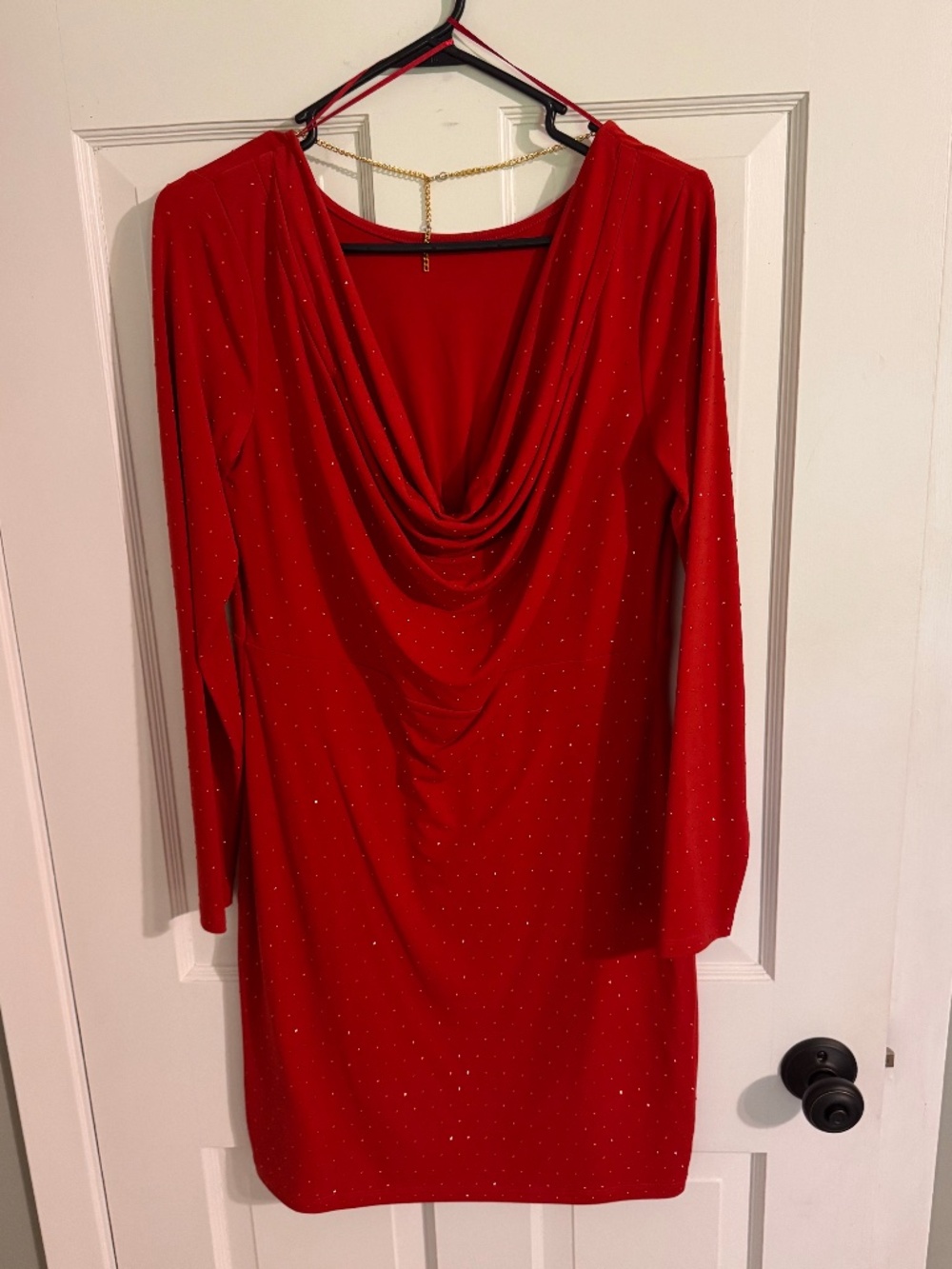 Micheal Kors Crimson Red Rhinestone Cowl Neck Dress - NWT - Size Medium